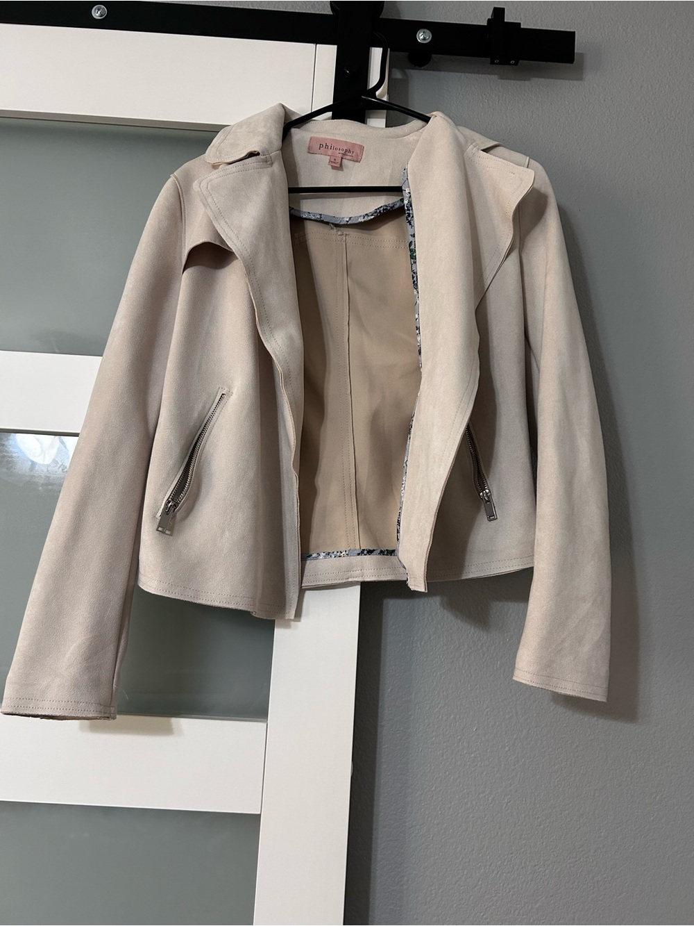 Pale Blush Suede Moto Jacket